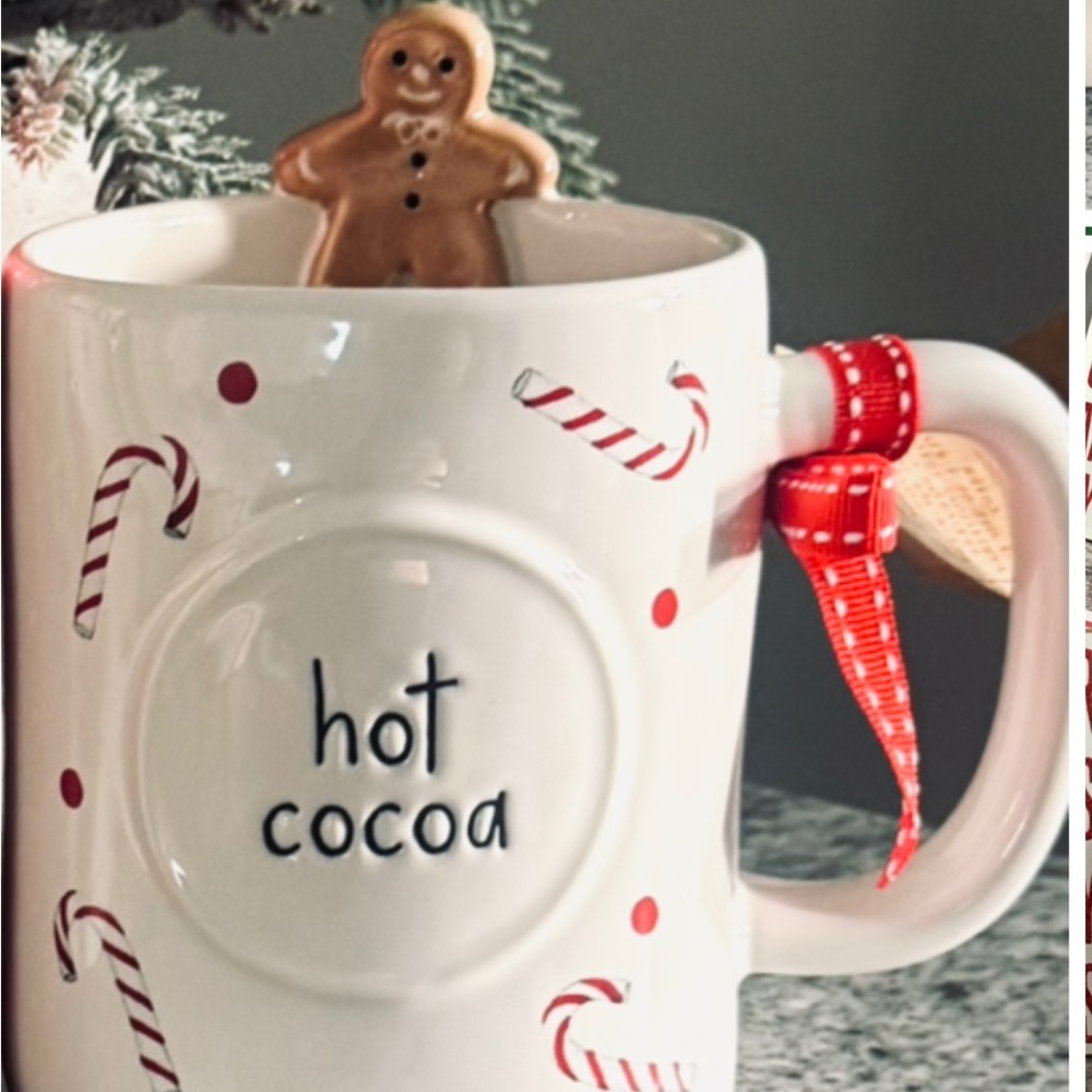Rae Dunn White Mug with Red Candy Cane Design